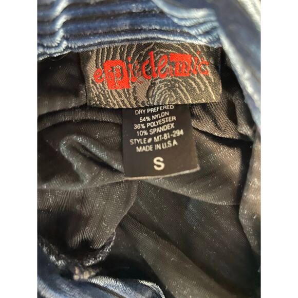 Vintage 1990s Steel Blue Velour Button Up Shirt Epidemic Small Rave Club Disco - Picture 8 of 8